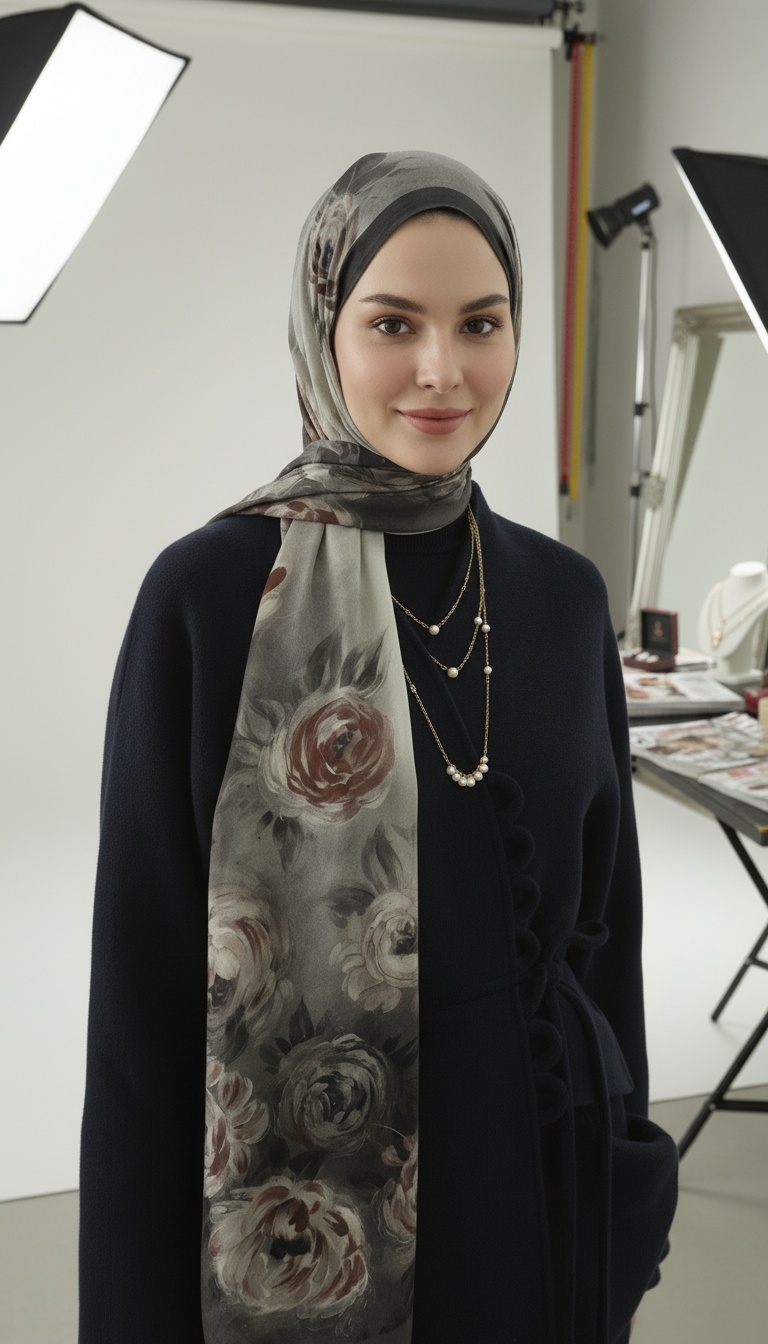 Marıelle Desenli Pamuk Şal - Koyu Yeşil - Görsel 2