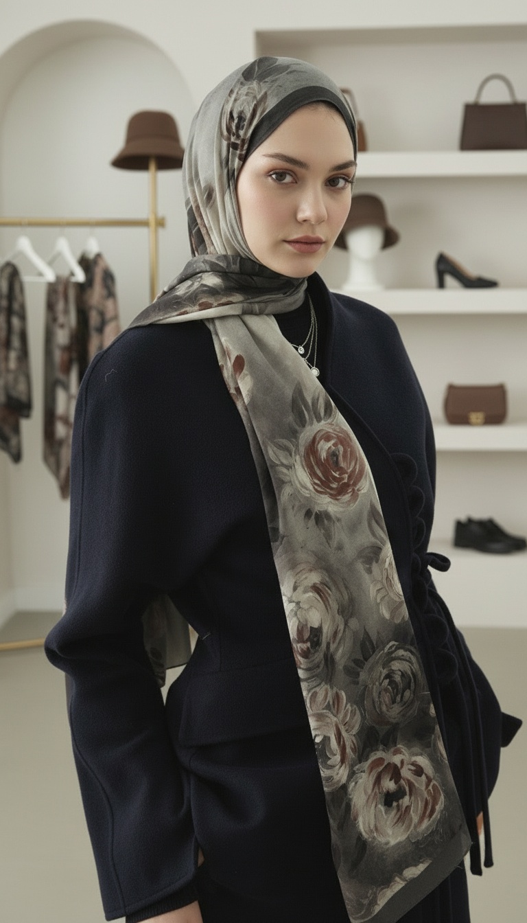 Marıelle Desenli Pamuk Şal - Koyu Yeşil