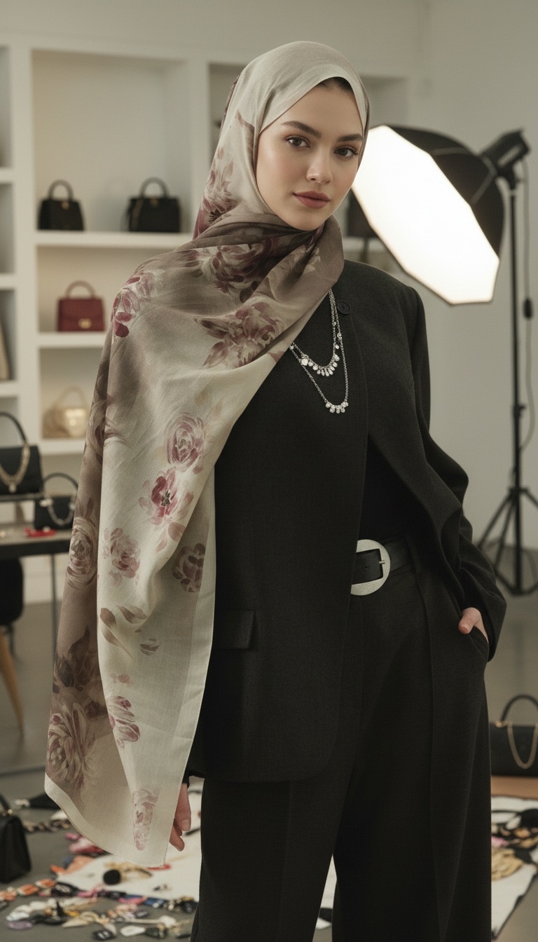 Marıelle Desenli Pamuk Şal - Bej