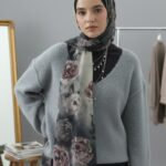 Marıelle Desenli Pamuk Şal - Gece Mavisi