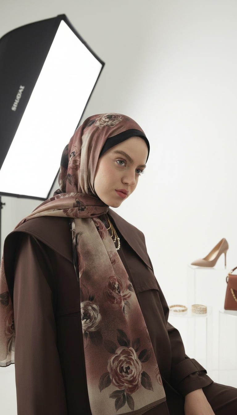 Marıelle Desenli Pamuk Şal - Siyah - Görsel 4