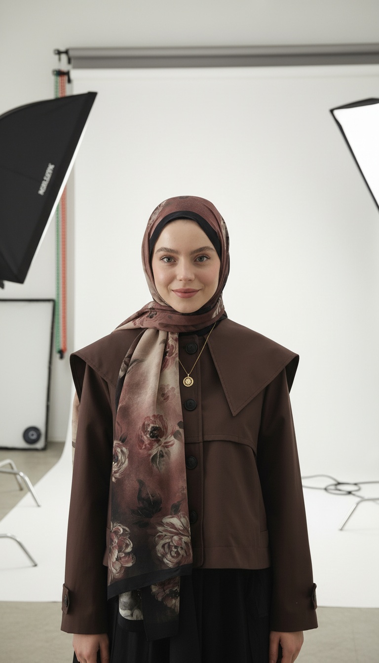 Marıelle Desenli Pamuk Şal - Siyah - Görsel 2