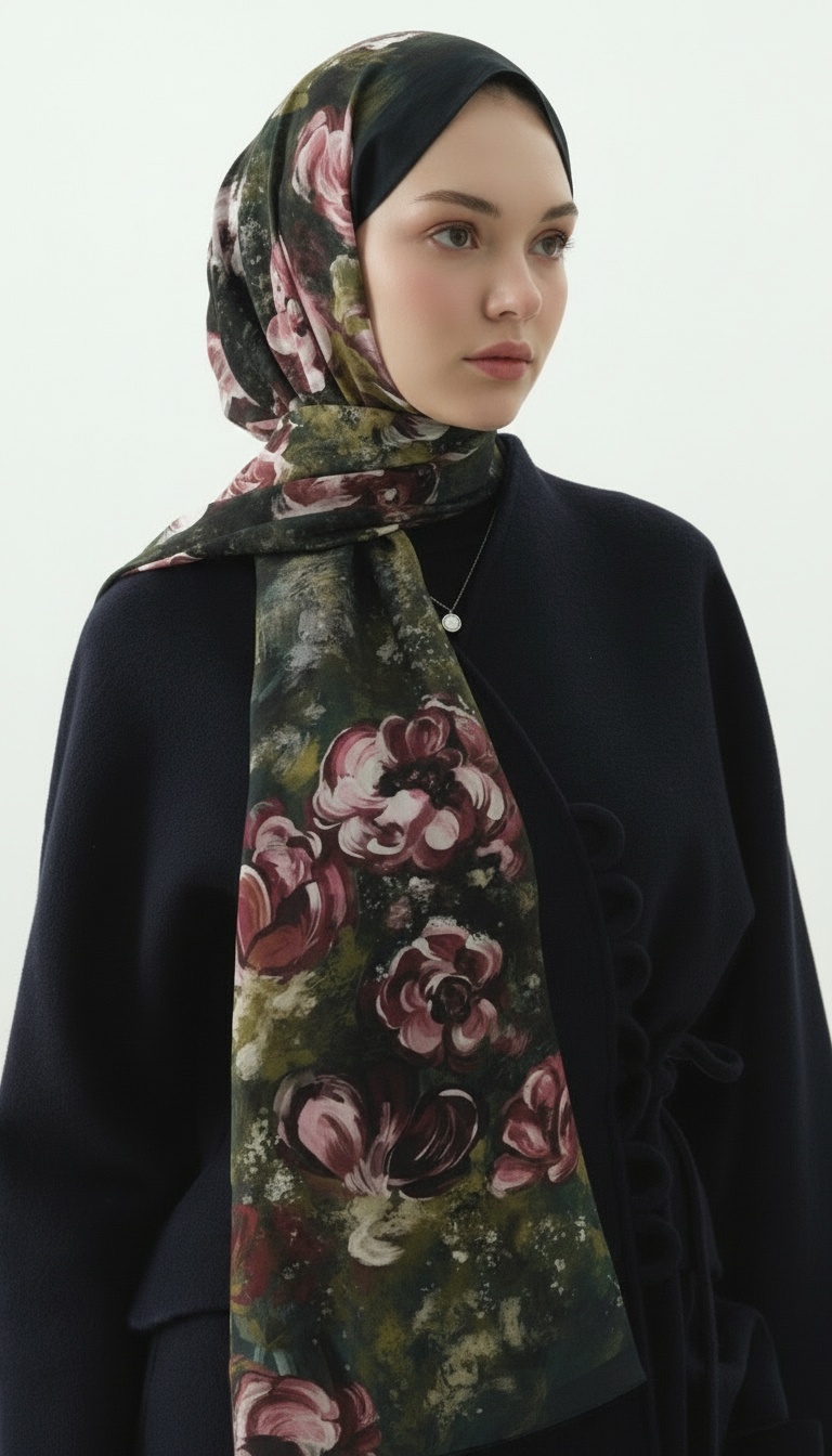 Madeleıne Desenli Pamuk Şal - Yeşil