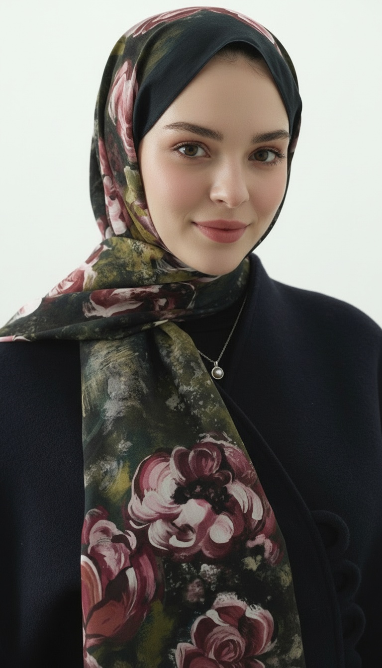 Madeleıne Desenli Pamuk Şal - Yeşil - Görsel 2