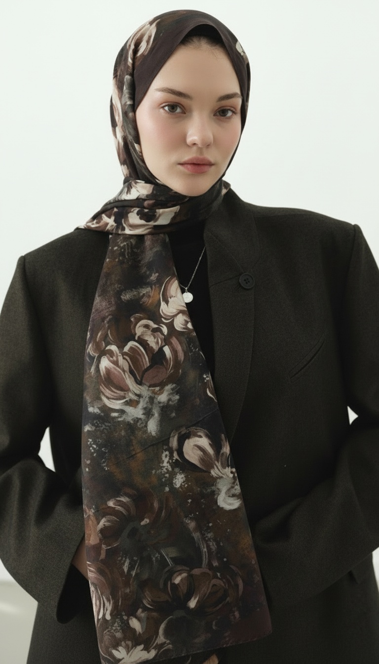 Madeleıne Desenli Pamuk Şal - Kahve