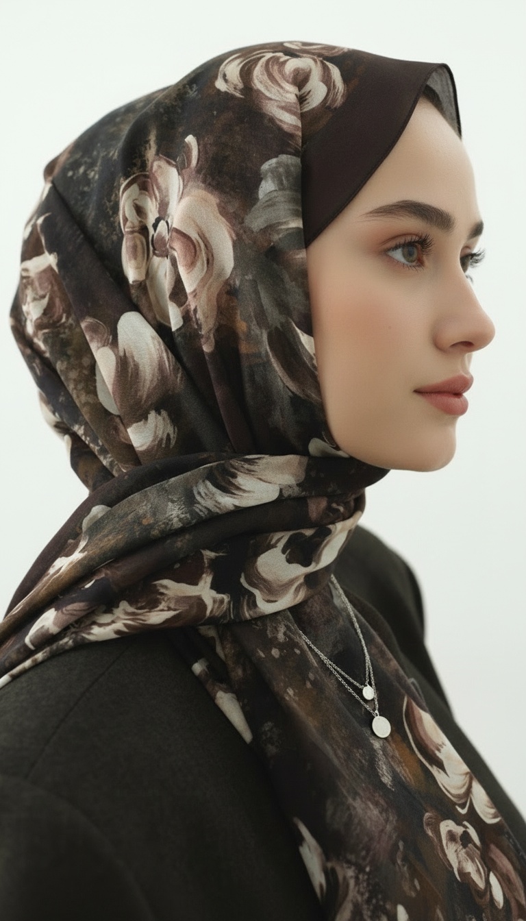 Madeleıne Desenli Pamuk Şal - Kahve - Görsel 6