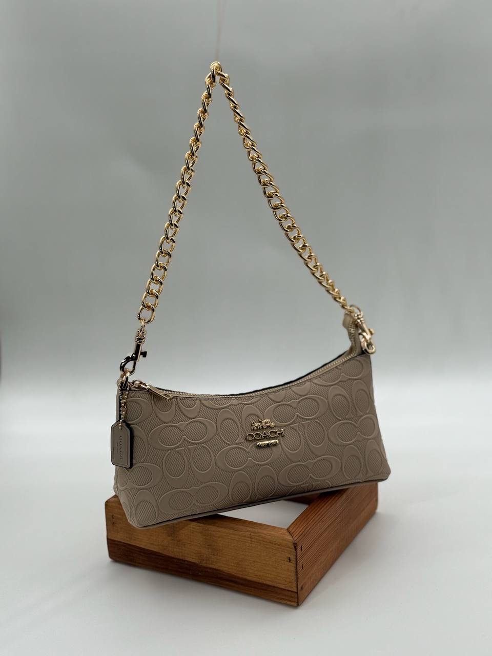 Coach Gofraj baskı zincirli baget vizon çanta