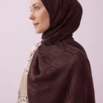 Dama Desen Kahverengi Naia Pamuk Şal 70x200
