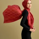 Dama Desen Kiremit Naia Pamuk Şal 70x200