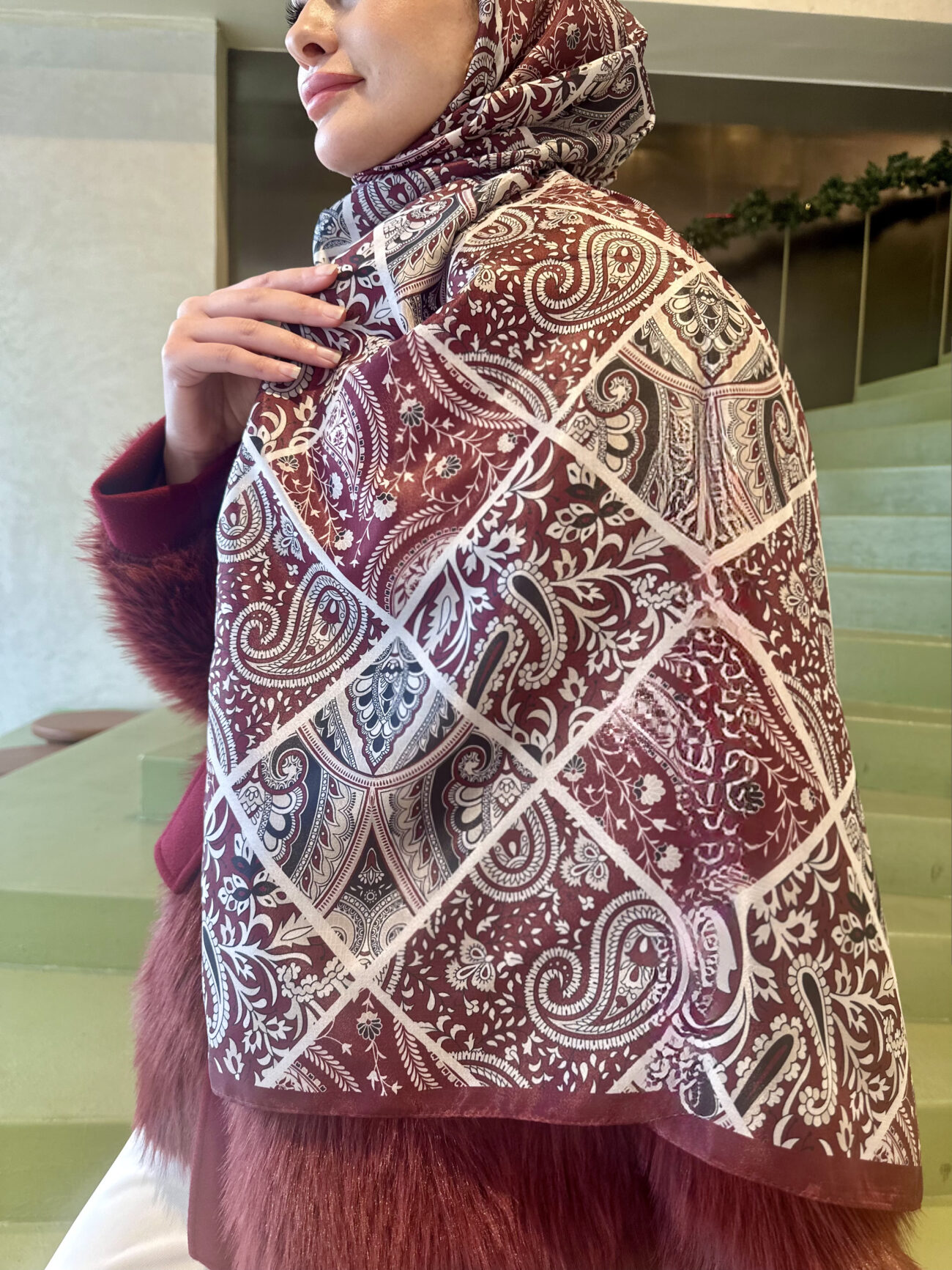 Şehnaz Vual İpek Şal 10103 - Bordo - Görsel 3