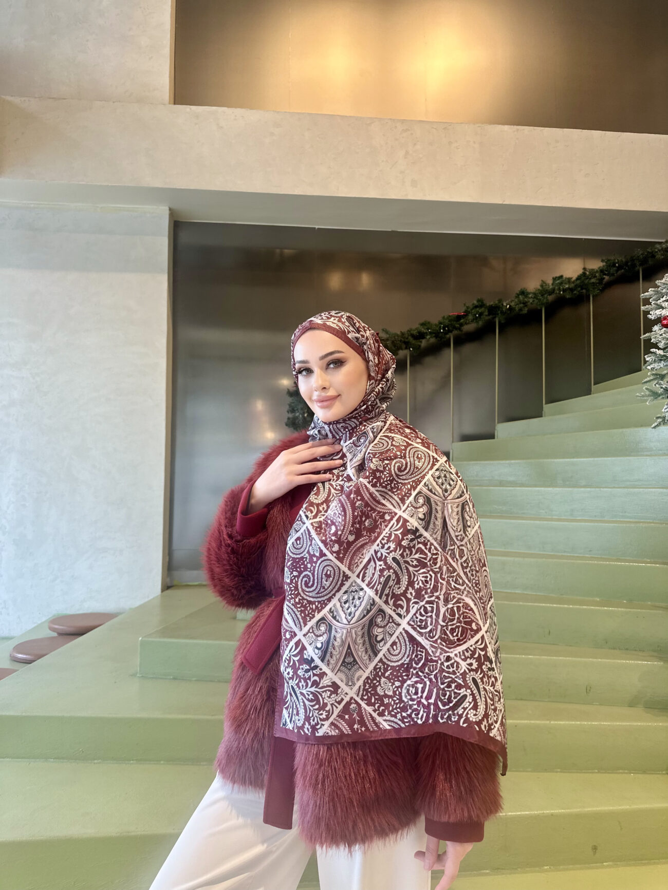 Şehnaz Vual İpek Şal 10103 - Bordo - Görsel 2