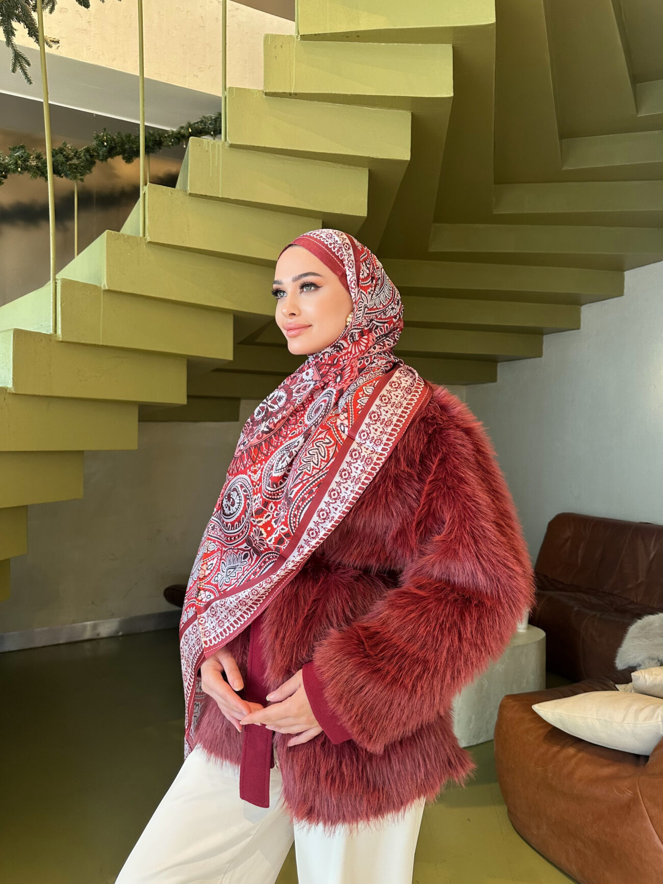 Şehzade Vual İpek Şal 10102 - Kırmızı - Görsel 4