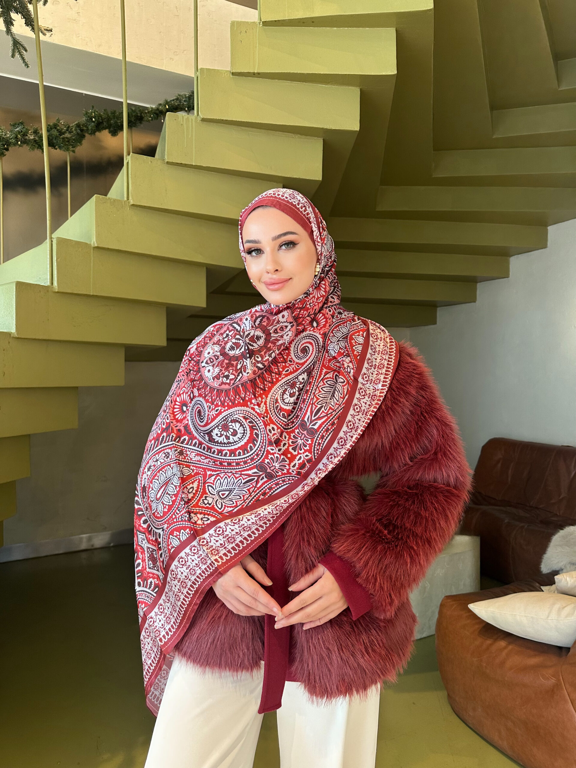 Şehzade Vual İpek Şal 10102 - Kırmızı - Görsel 3