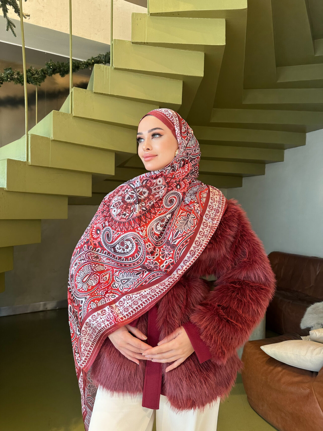 Şehzade Vual İpek Şal 10102 - Kırmızı - Görsel 2