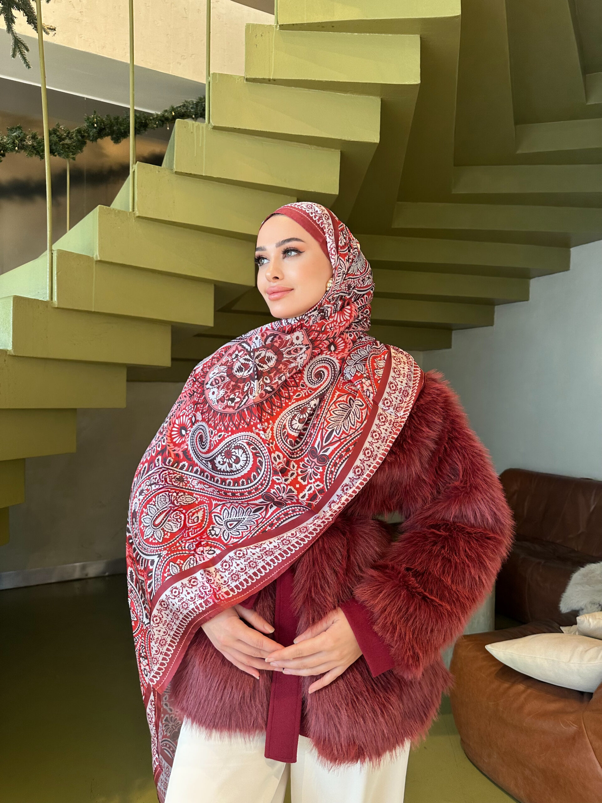 Şehzade Vual İpek Şal 10102 - Kırmızı - Görsel 2