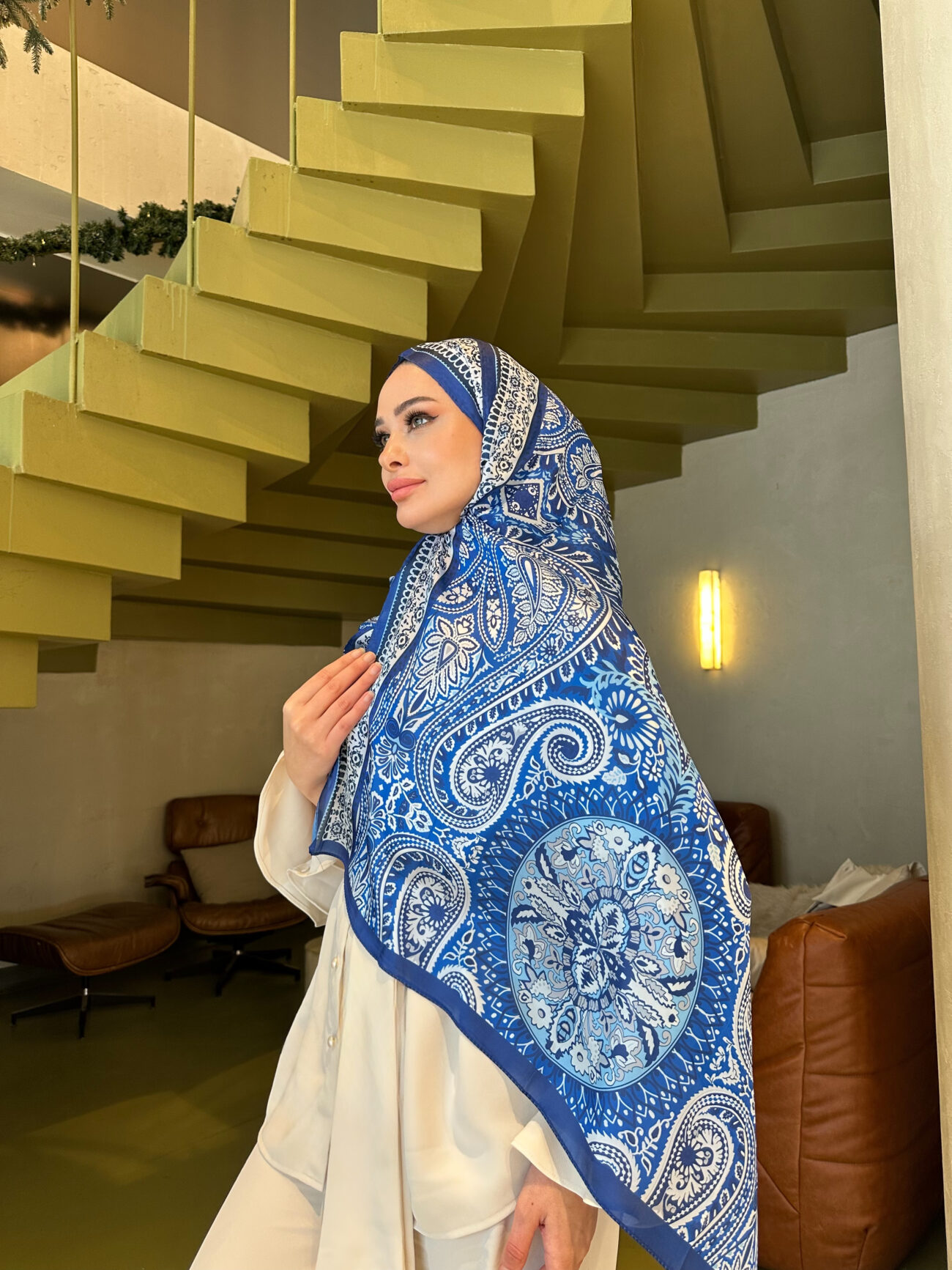 Şehzade Vual İpek Şal 10102 - Saks - Görsel 3