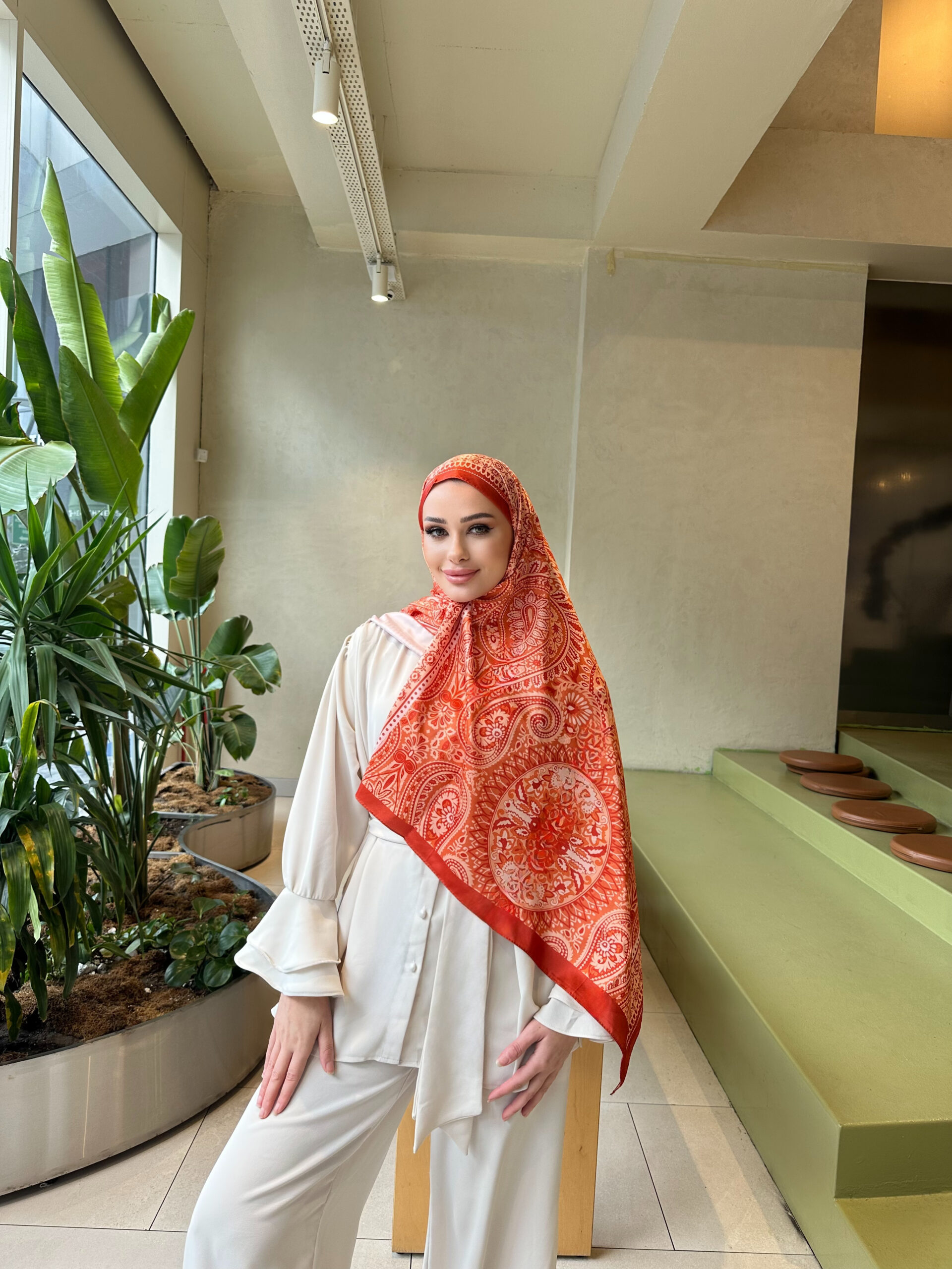 Şehzade Vual İpek Şal 10102 - Turuncu - Görsel 4