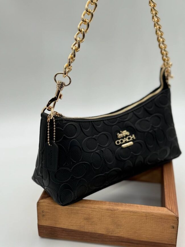 Coach Gofraj baskı zincirli baget siyah çanta