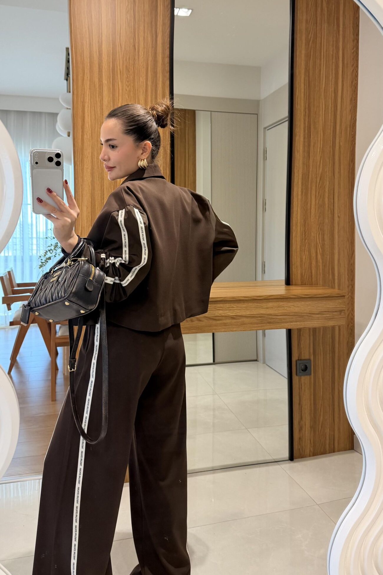 Twst Paraşüt Kol Detaylı Garnili İkili Takım- Kahve - Görsel 2