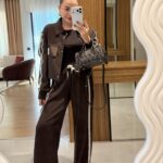 Twst Paraşüt Kol Detaylı Garnili İkili Takım- Kahve