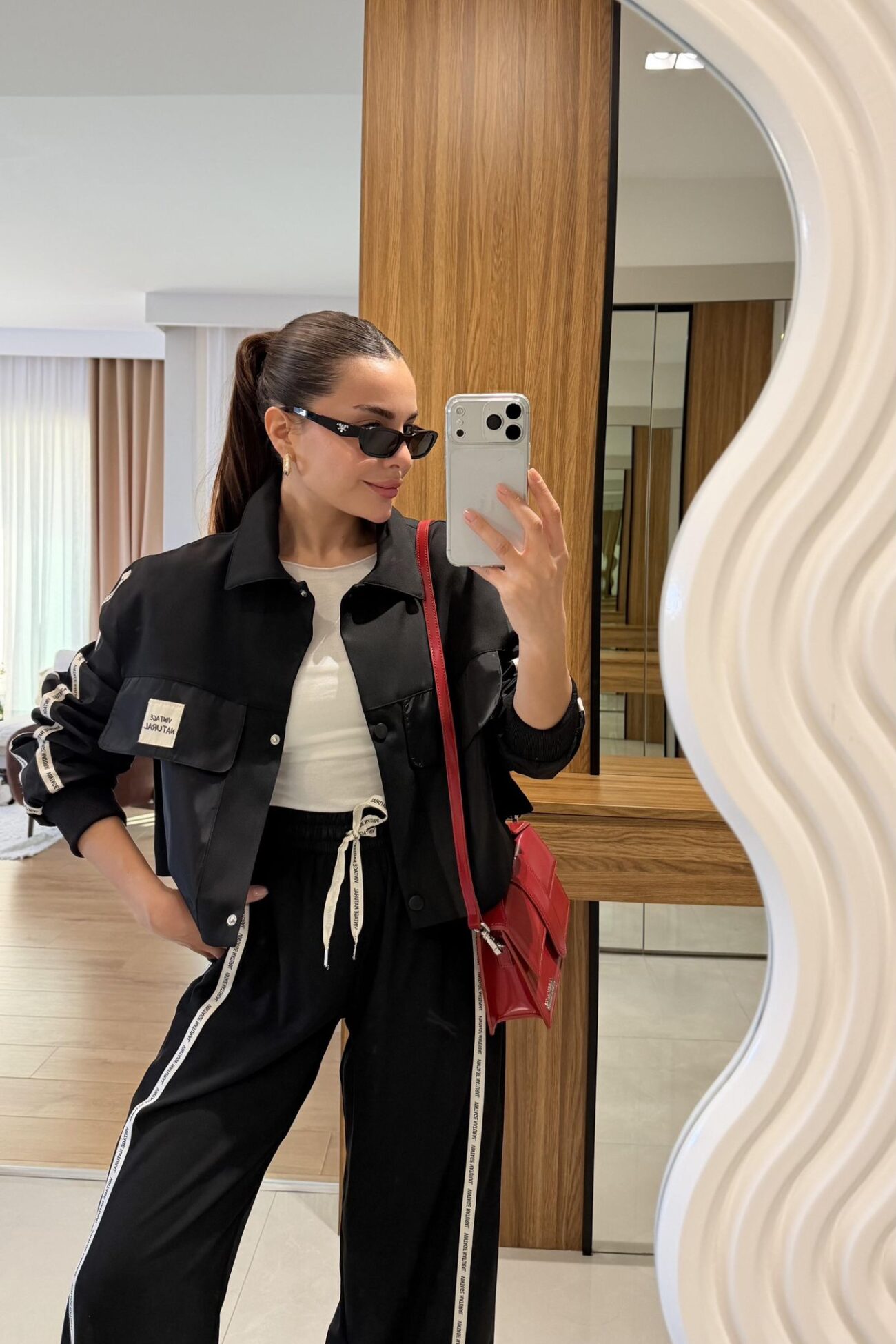 Twst Paraşüt Kol Detaylı Garnili İkili Takım- Siyah