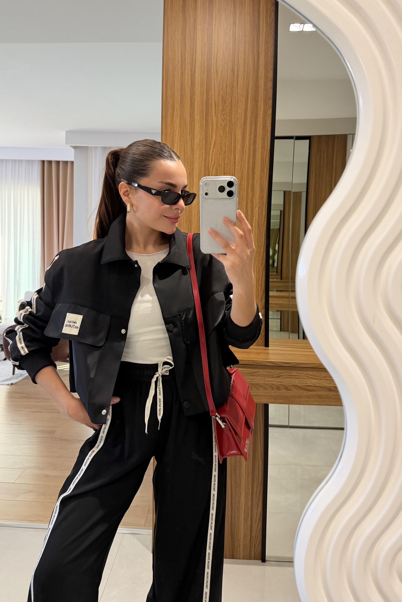 Twst Paraşüt Kol Detaylı Garnili İkili Takım- Siyah