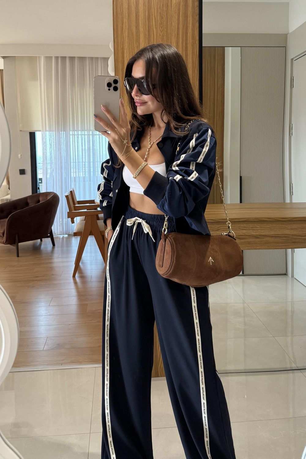 Twst Paraşüt Kol Detaylı Garnili İkili Takım- Lacivert - Görsel 2