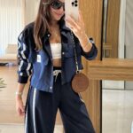 Twst Paraşüt Kol Detaylı Garnili İkili Takım- Lacivert