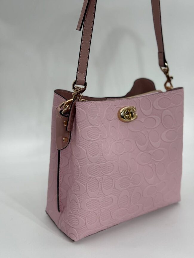 Coach Gofraj baskılı kilitli büzgülü pembe çanta