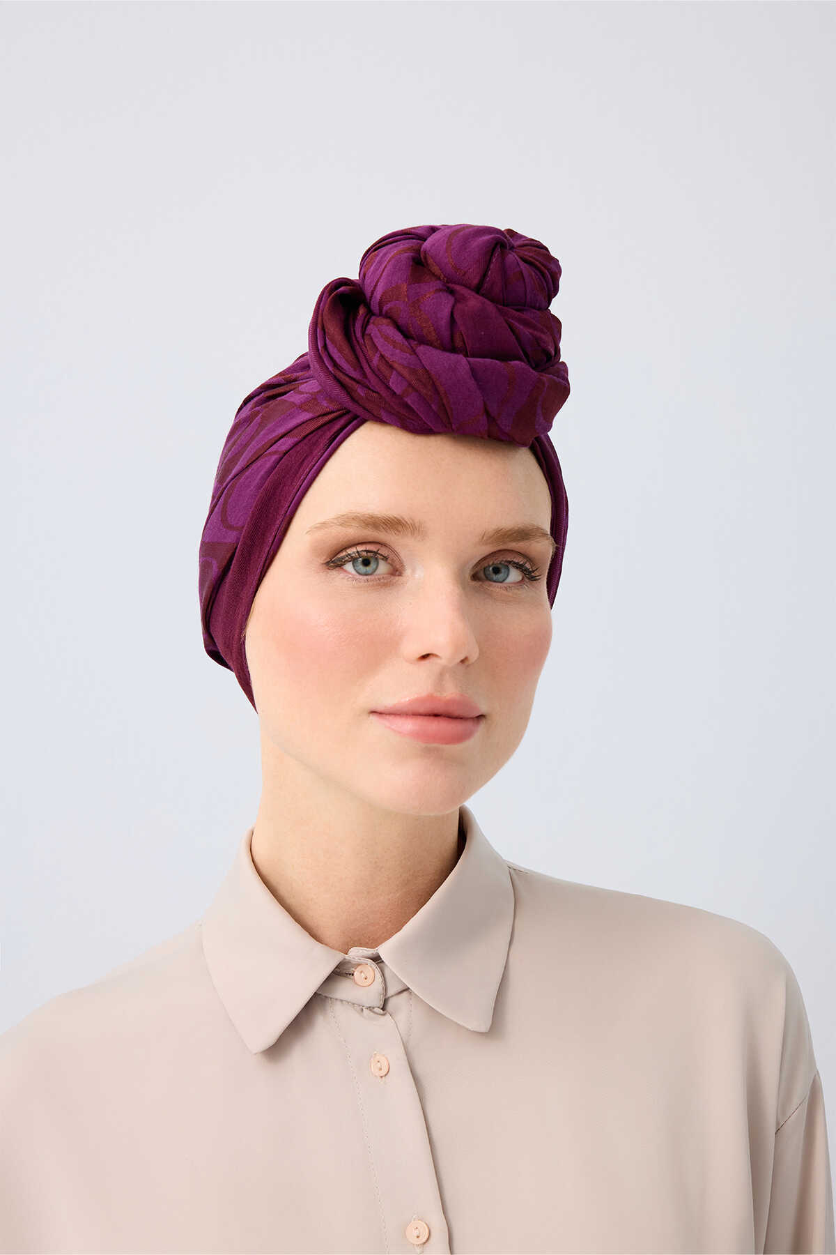 Dama Desen Mürdüm Naia Pamuk Şal 70x200 - Görsel 5