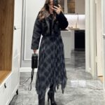 Kare Desenli Asimetrik Astarlı Etek - Siyah