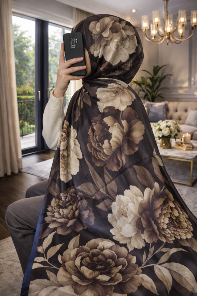 Flora Vual İpek Şal 10100 - Doğal Vizon