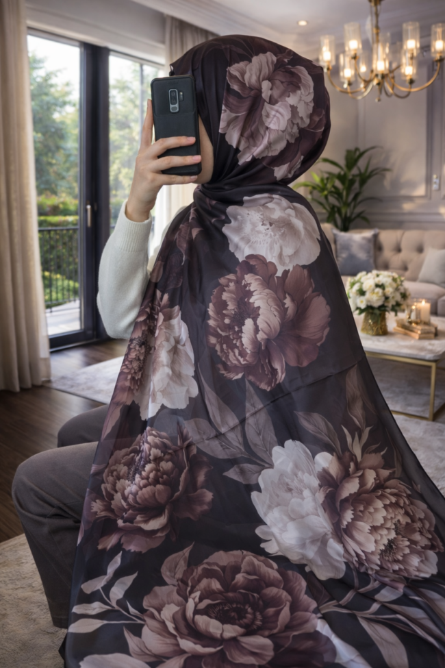Flora Vual İpek Şal 10100 - Siyah Nude