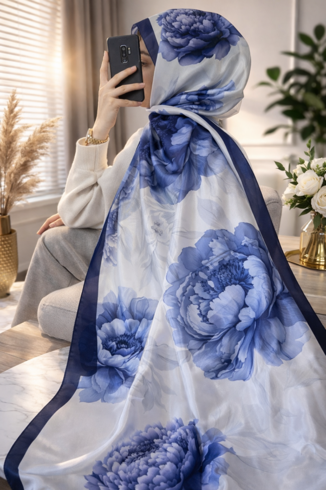 Flora Vual İpek Şal 10100 - Gece