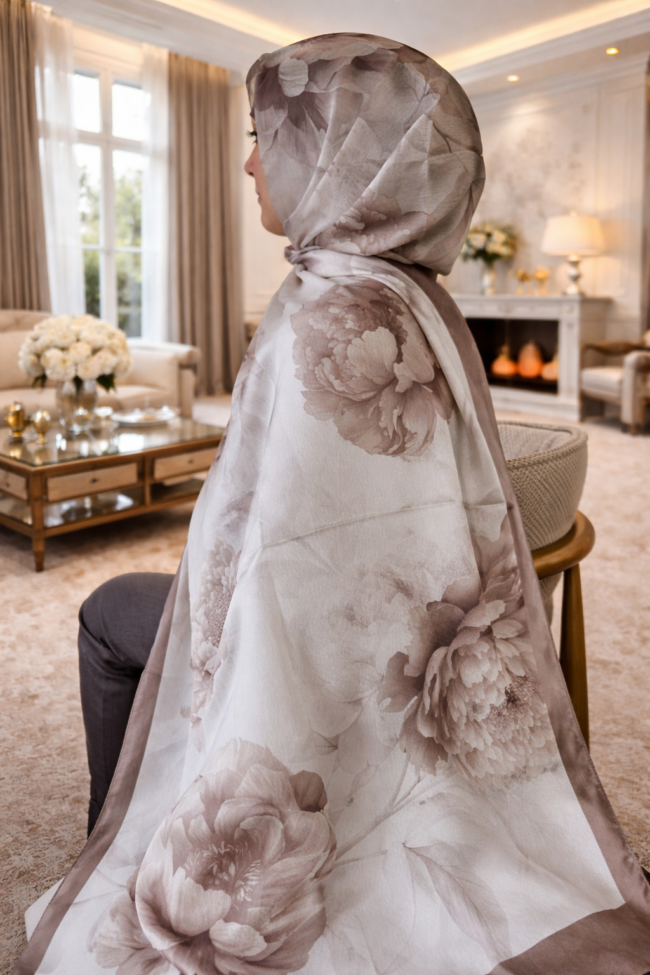 Flora Vual İpek Şal 10100 - Gece Gülü