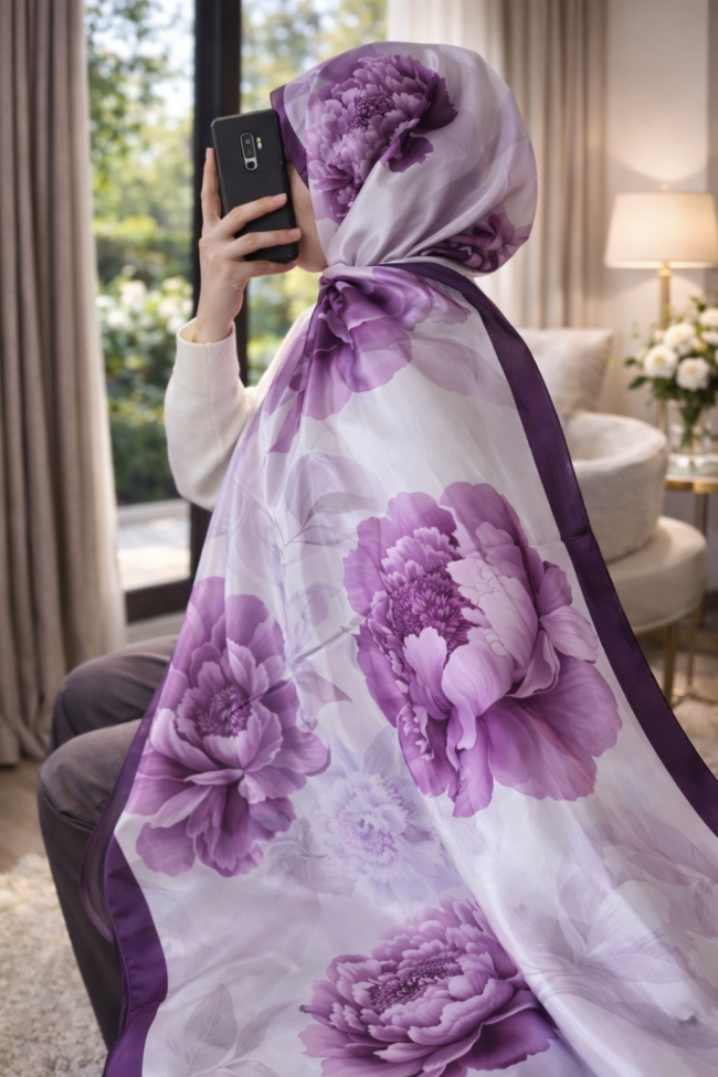 Flora Vual İpek Şal 10100 -Mürdüm