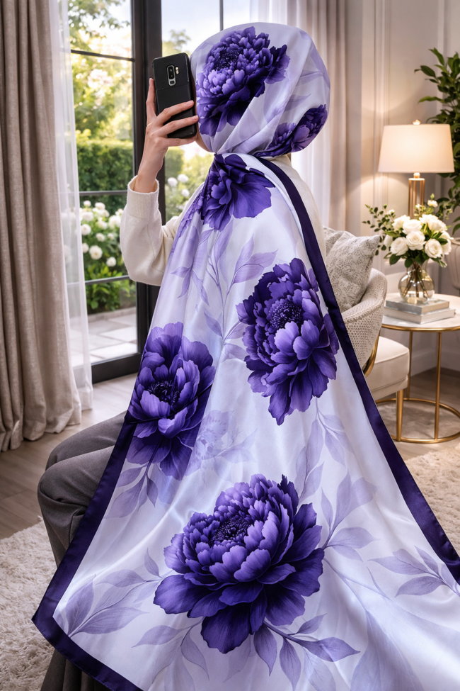 Flora Vual İpek Şal 10100 -Morcivert