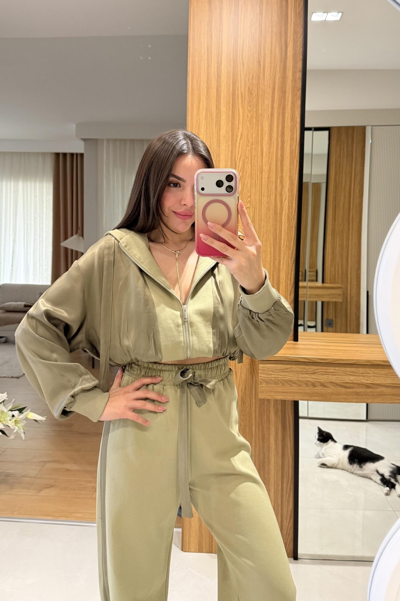 M.Dutti Saten Garnili İkili Takım - Yeşil - Görsel 2