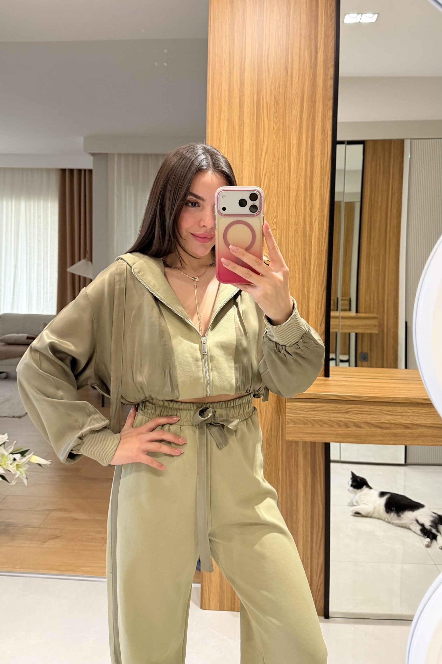 M.Dutti Saten Garnili İkili Takım - Yeşil - Görsel 2