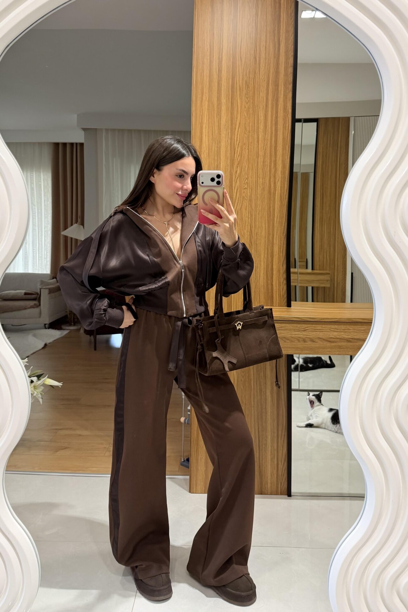 M.Dutti Saten Garnili İkili Takım - Kahve