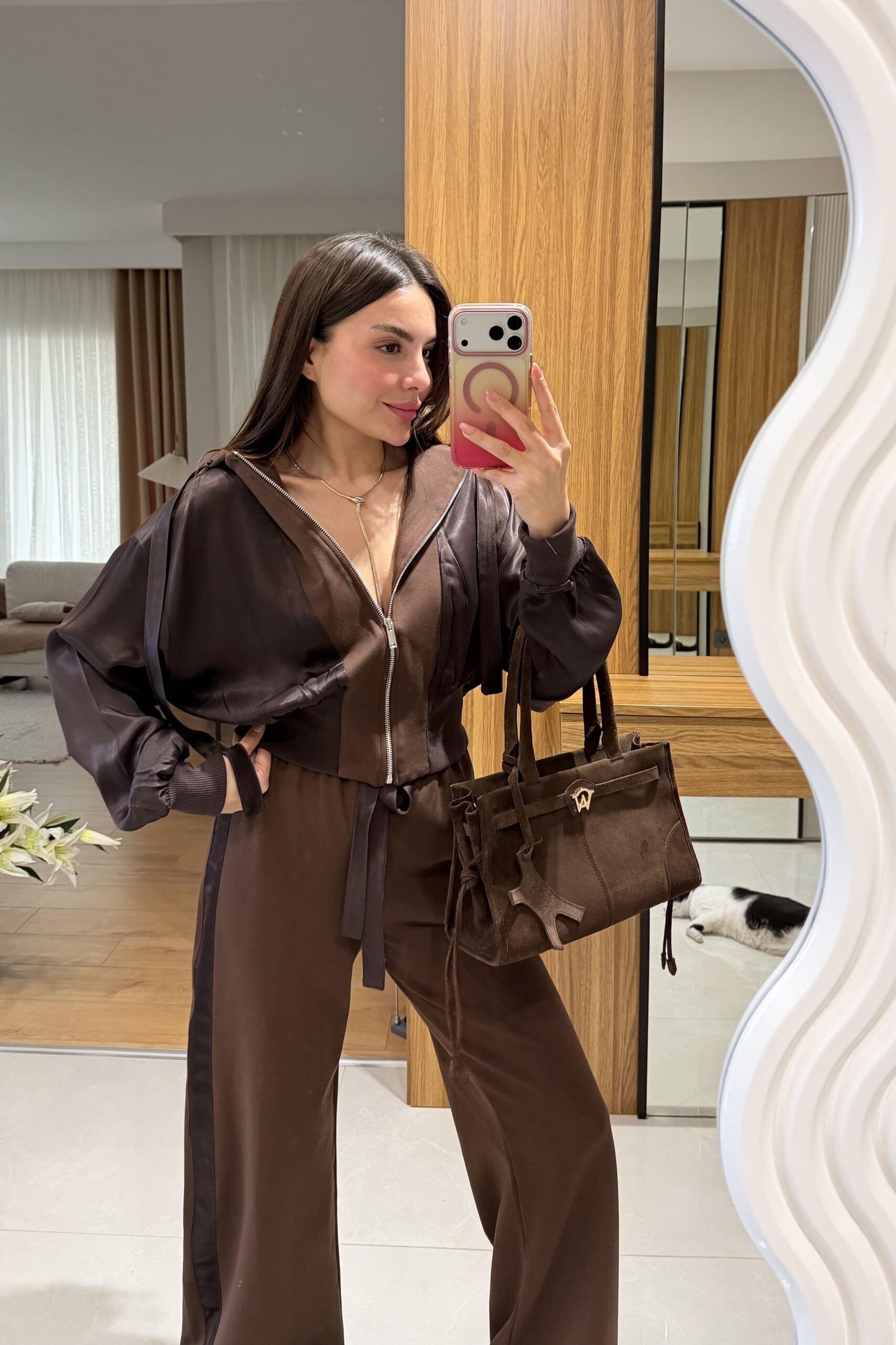 M.Dutti Saten Garnili İkili Takım - Kahve - Görsel 5