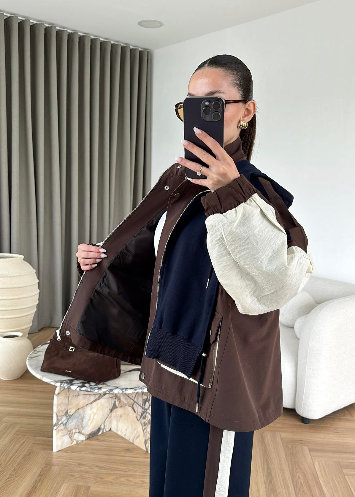 Massimo Kapüşonlu Garnili Takım - Lacivert-Kahve - Görsel 3