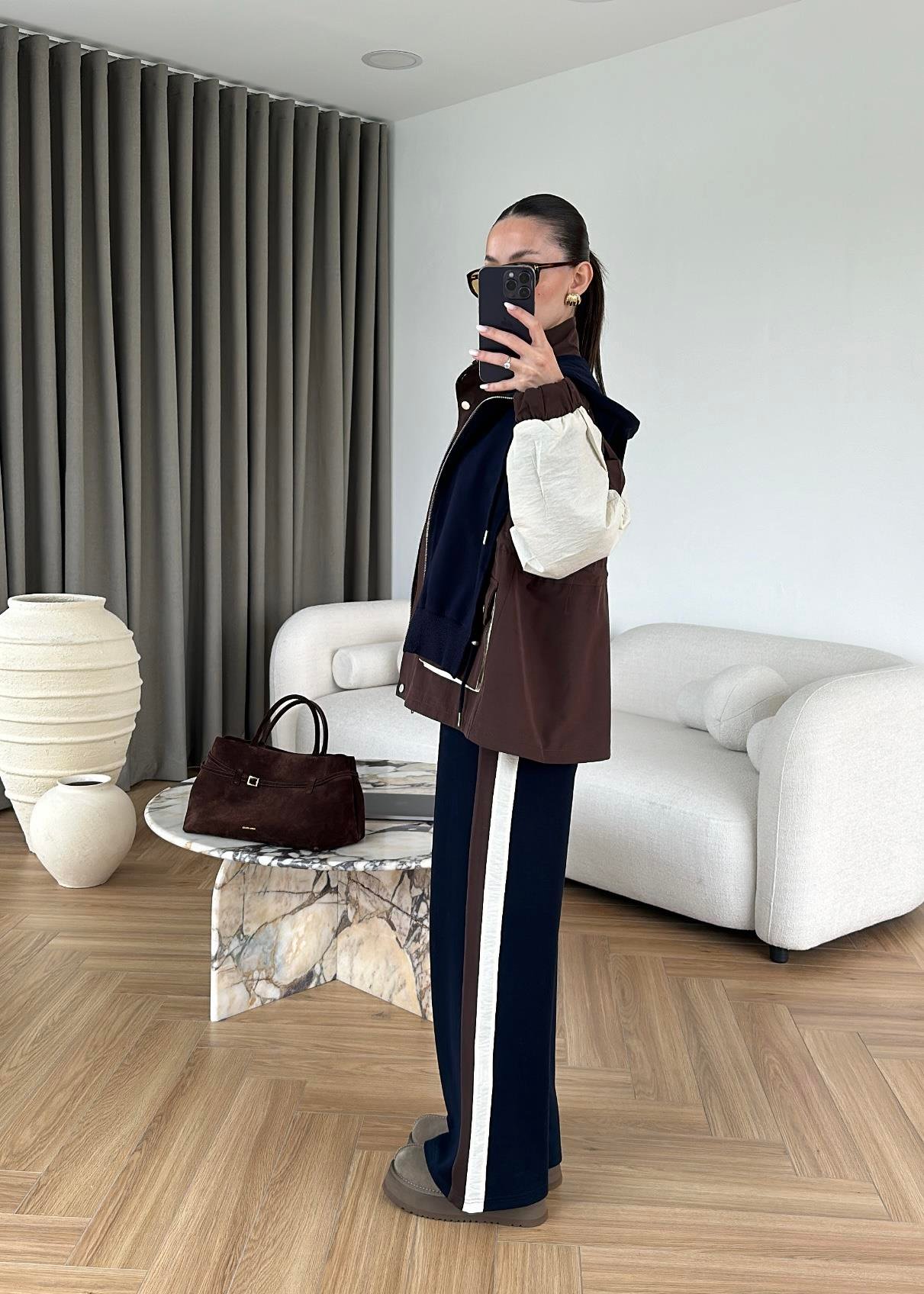 Massimo Kapüşonlu Garnili Takım - Lacivert-Kahve - Görsel 5