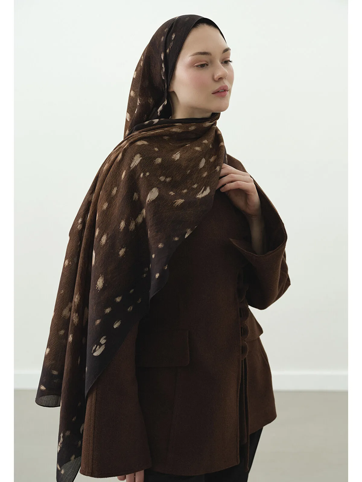 Fawn Ceylan Desen Şal -Kahve