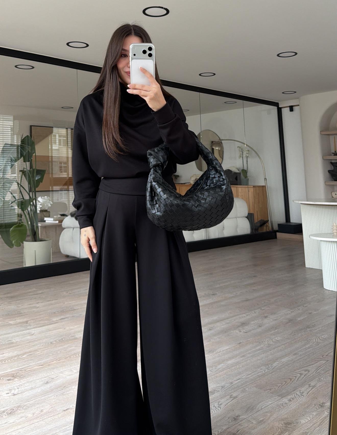 Siyah Balıkçı Yaka Marka Model Modal Takım - Görsel 4