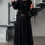 Kabartma Desenli Astarlı Asimetrik Etek - Siyah