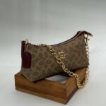 Coach monogram zincirli baget bordo- kum çanta