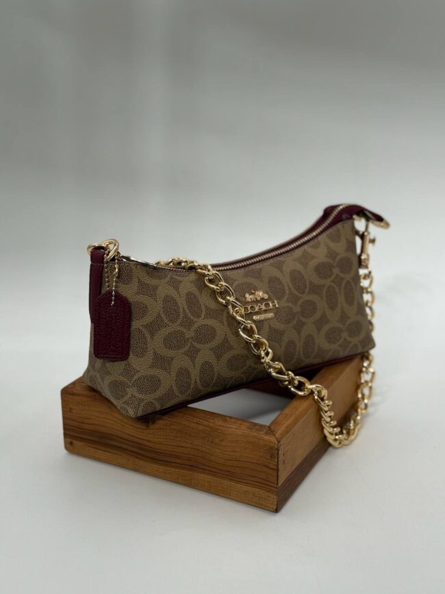 Coach monogram zincirli baget bordo- kum çanta