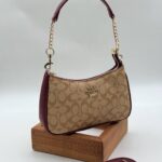 Coach monogram baget bordo camel çanta