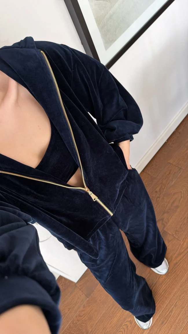 Velvet Kadifeli Üçlü Takım - Lacivert